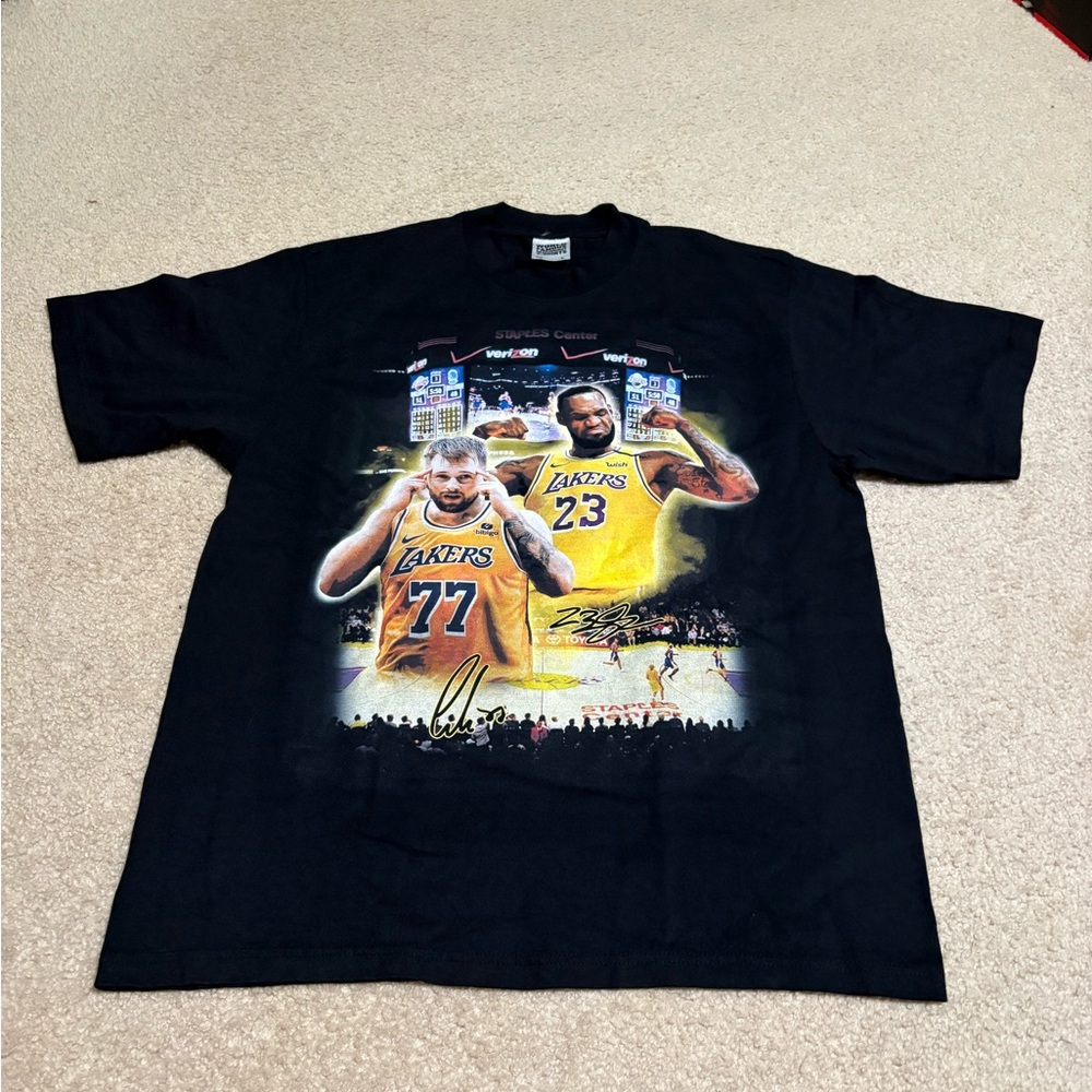 Size Large - Luka/LBJ Lebron Tribute Vintage Shirt: Front/Back (Vintage Black)